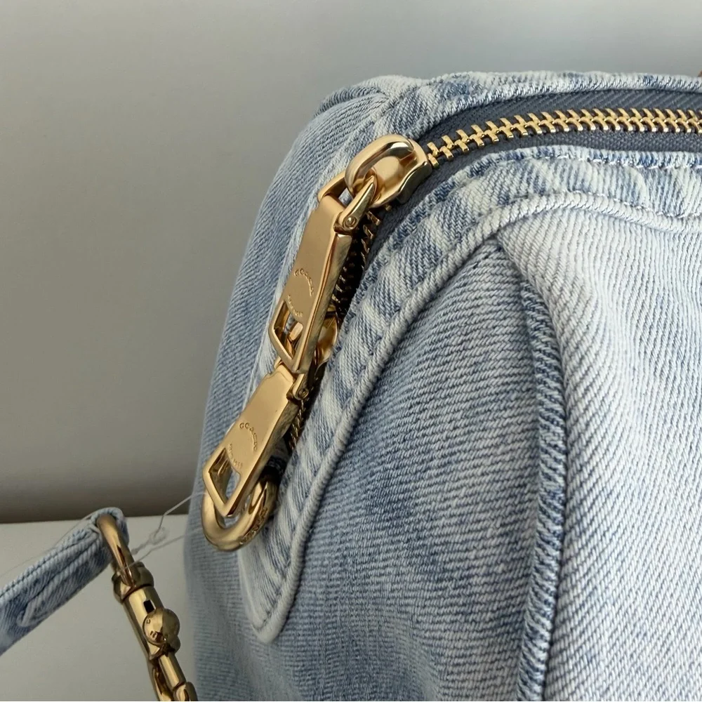 NWT Coach Rowan Large Satchel Bag In Loved Denim With Charms - Picture 9 of 15